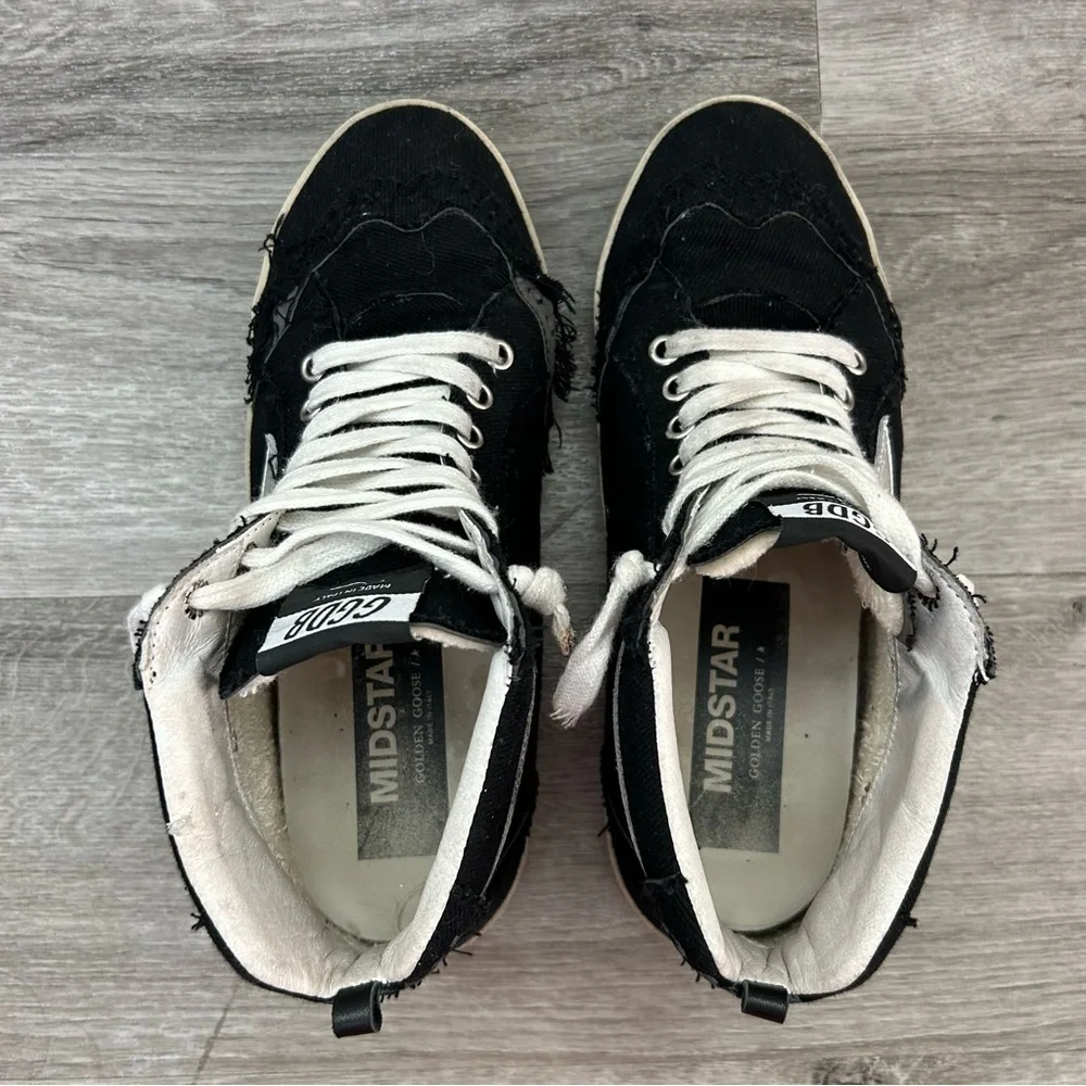 Golden Goose Mid Star Black High Top Skater Sneakers Streetwear Italian Size 37